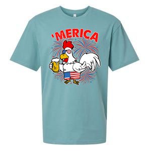 Funny Merica USA Rooster With Beer Sueded Cloud Jersey T-Shirt