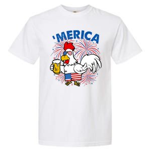 Funny Merica USA Rooster With Beer Garment-Dyed Heavyweight T-Shirt