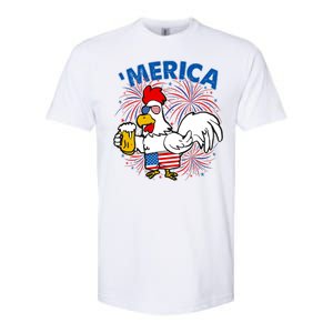 Funny Merica USA Rooster With Beer Softstyle CVC T-Shirt