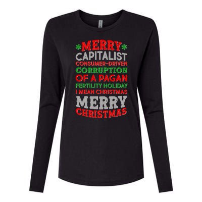 Funny Merry Capitalist Christmas Womens Cotton Relaxed Long Sleeve T-Shirt