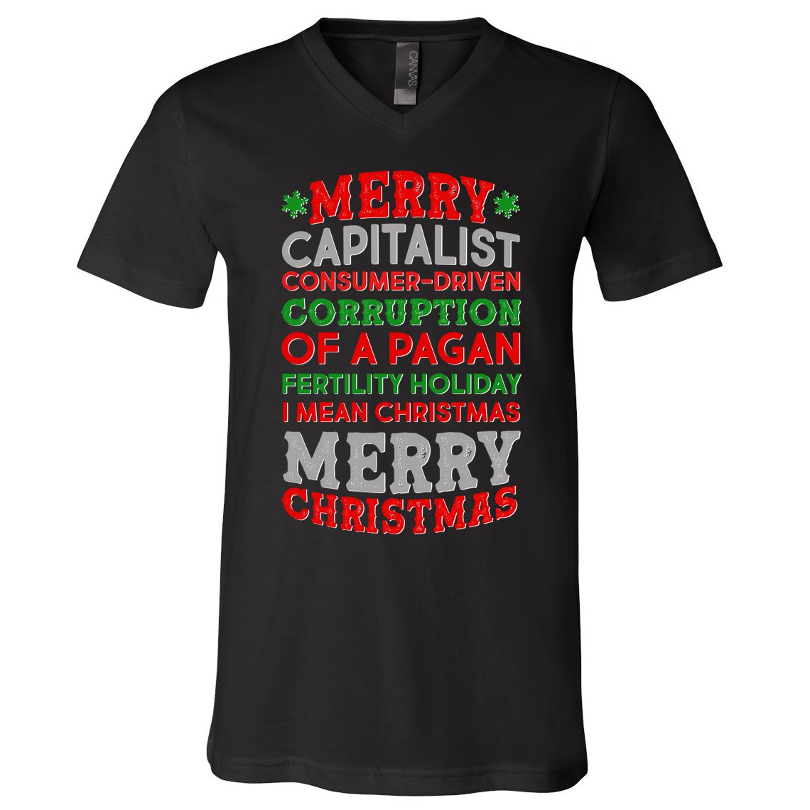 Funny Merry Capitalist Christmas V-Neck T-Shirt