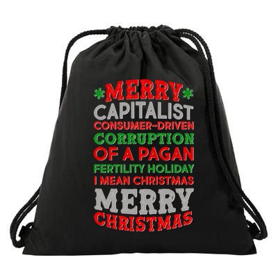 Funny Merry Capitalist Christmas Drawstring Bag
