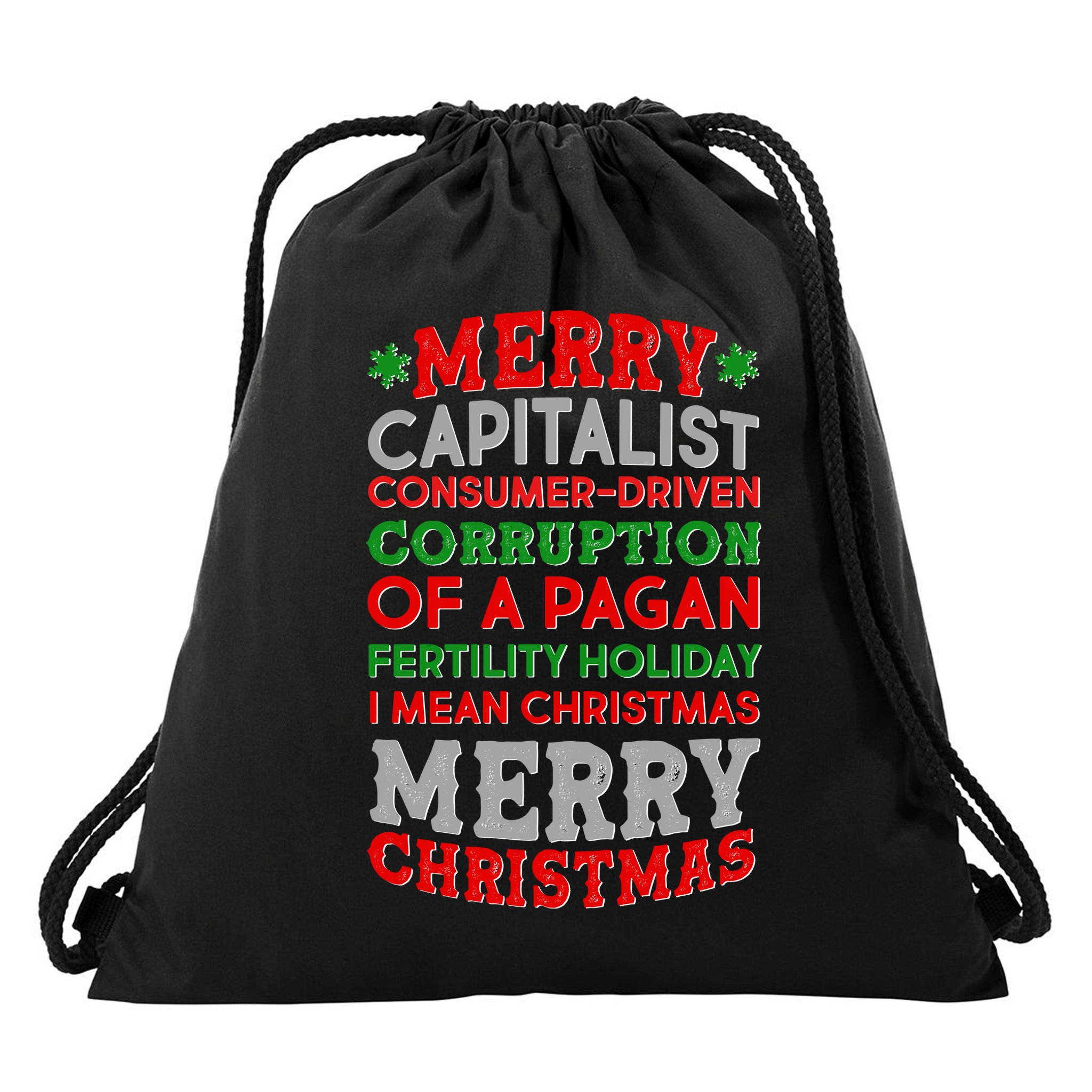 Funny Merry Capitalist Christmas Drawstring Bag