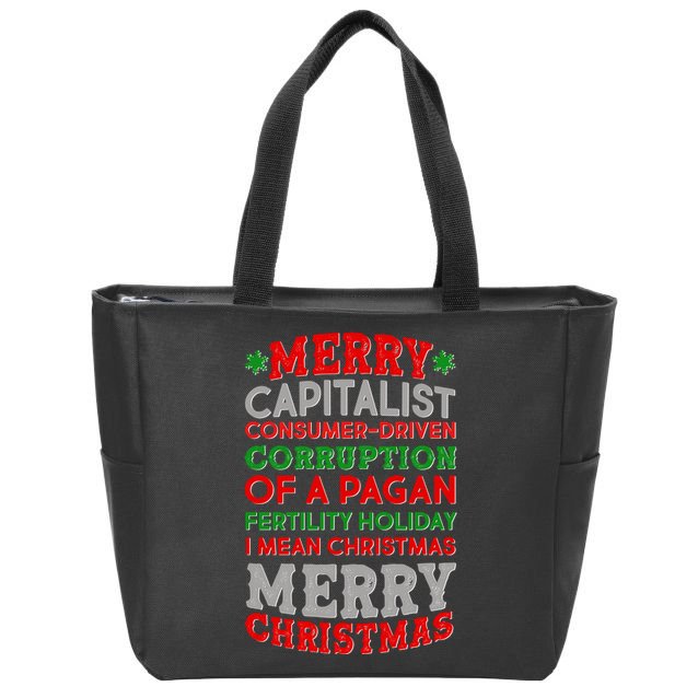 Funny Merry Capitalist Christmas Zip Tote Bag