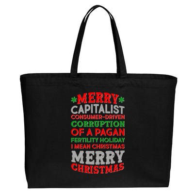 Funny Merry Capitalist Christmas Cotton Canvas Jumbo Tote