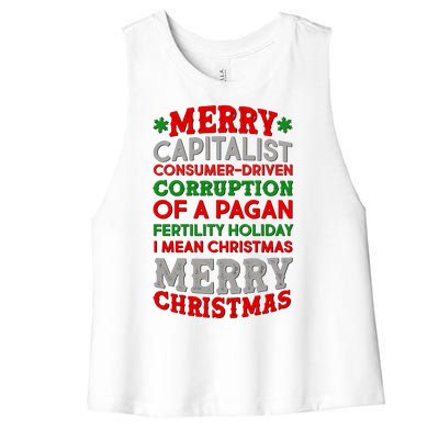 Funny Merry Capitalist Christmas Women's Racerback Cropped Tank