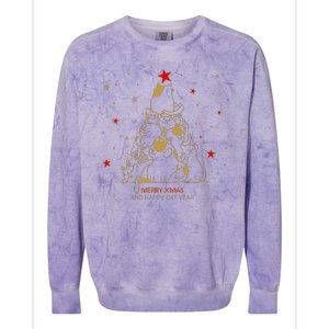 Funny Merry XMas and Happy Cat Year Christmas Tree Colorblast Crewneck Sweatshirt