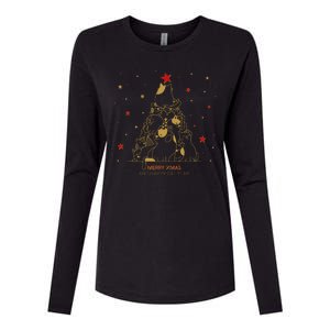 Funny Merry XMas and Happy Cat Year Christmas Tree Womens Cotton Relaxed Long Sleeve T-Shirt