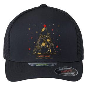 Funny Merry XMas and Happy Cat Year Christmas Tree Flexfit Unipanel Trucker Cap