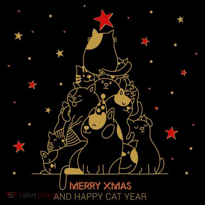 Funny Merry XMas and Happy Cat Year Christmas Tree Flexfit Unipanel Trucker Cap