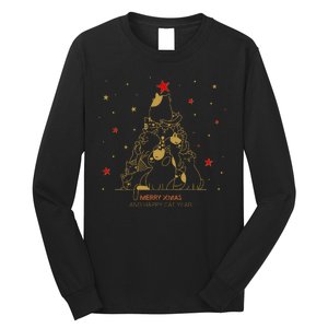 Funny Merry XMas and Happy Cat Year Christmas Tree Long Sleeve Shirt