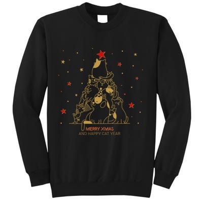 Funny Merry XMas and Happy Cat Year Christmas Tree Sweatshirt