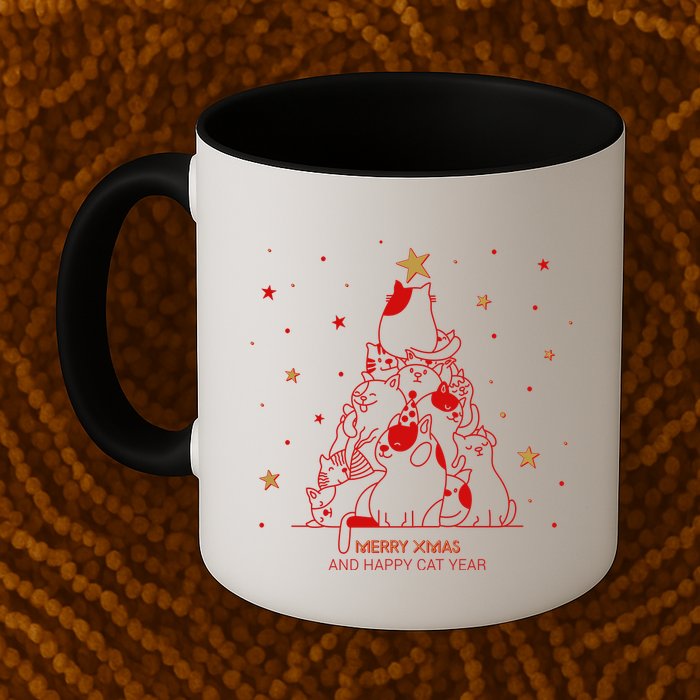 Funny Merry XMas and Happy Cat Year Christmas Tree Mug