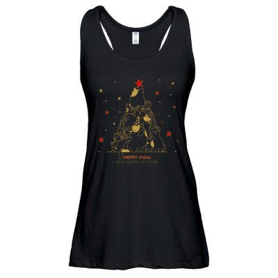 Funny Merry XMas and Happy Cat Year Christmas Tree Ladies Essential Flowy Tank