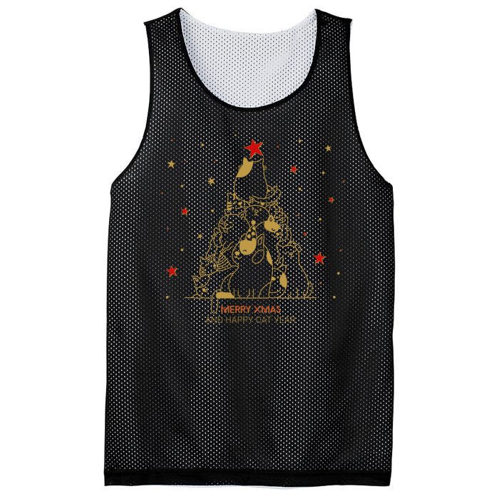 Funny Merry XMas and Happy Cat Year Christmas Tree Mesh Reversible Basketball Jersey Tank