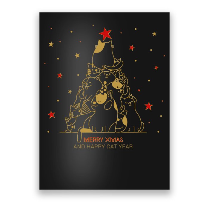 Funny Merry XMas and Happy Cat Year Christmas Tree Poster