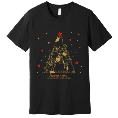 Funny Merry XMas and Happy Cat Year Christmas Tree Premium T-Shirt