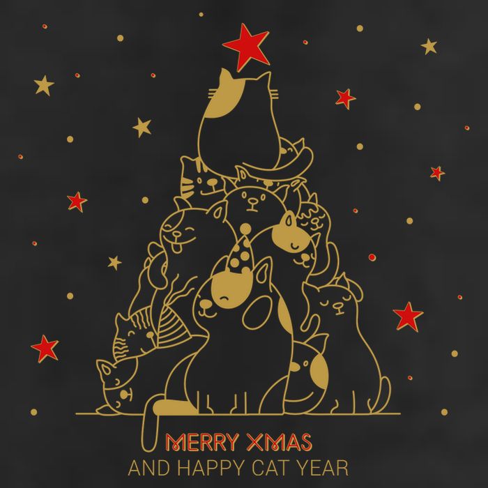 Funny Merry XMas and Happy Cat Year Christmas Tree Trucker Hat