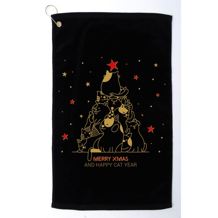 Funny Merry XMas and Happy Cat Year Christmas Tree Golf Towel