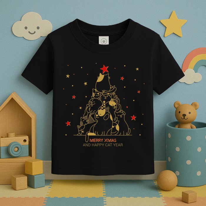 Funny Merry XMas and Happy Cat Year Christmas Tree Toddler T-Shirt