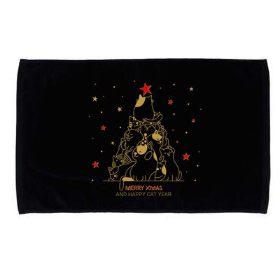 Funny Merry XMas and Happy Cat Year Christmas Tree Microfiber Hand Towel