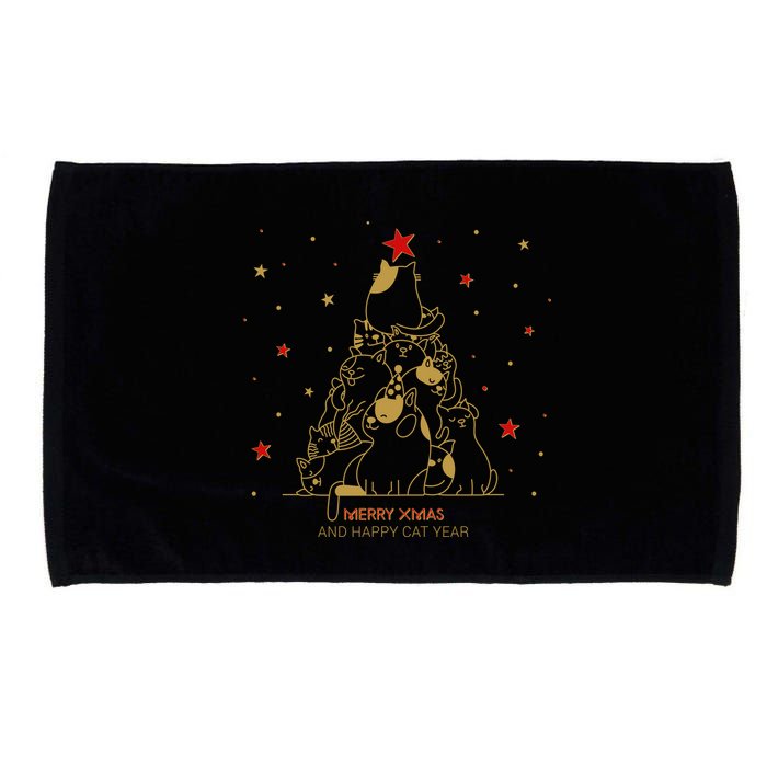 Funny Merry XMas and Happy Cat Year Christmas Tree Microfiber Hand Towel