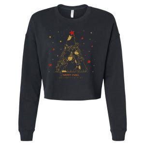 Funny Merry XMas and Happy Cat Year Christmas Tree Cropped Pullover Crew