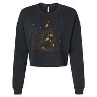 Funny Merry XMas and Happy Cat Year Christmas Tree Cropped Pullover Crew