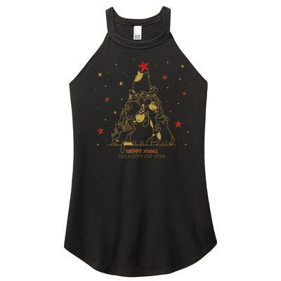 Funny Merry XMas and Happy Cat Year Christmas Tree Women’s Perfect Tri Rocker Tank