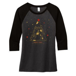 Funny Merry XMas and Happy Cat Year Christmas Tree Women's Tri-Blend 3/4-Sleeve Raglan Shirt