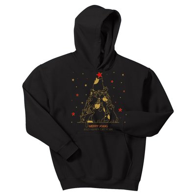 Funny Merry XMas and Happy Cat Year Christmas Tree Kids Hoodie