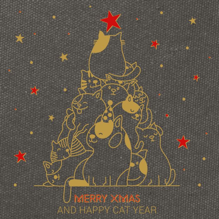 Funny Merry XMas and Happy Cat Year Christmas Tree Cotton Canvas Backpack