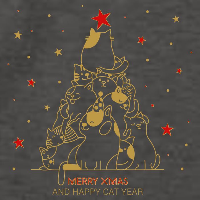 Funny Merry XMas and Happy Cat Year Christmas Tree Vector Backpack
