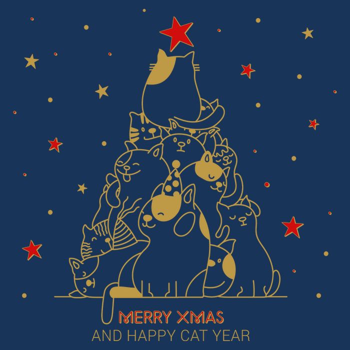 Funny Merry XMas and Happy Cat Year Christmas Tree Infant Baby Jersey Bodysuit