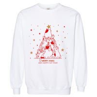 Funny Merry XMas and Happy Cat Year Christmas Tree Garment-Dyed Sweatshirt