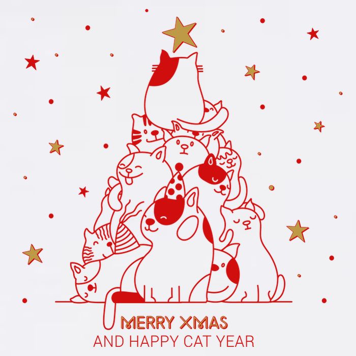 Funny Merry XMas and Happy Cat Year Christmas Tree Garment-Dyed Sweatshirt