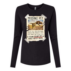 Funny Missing Pet T-Rex Dinosaur Womens Cotton Relaxed Long Sleeve T-Shirt