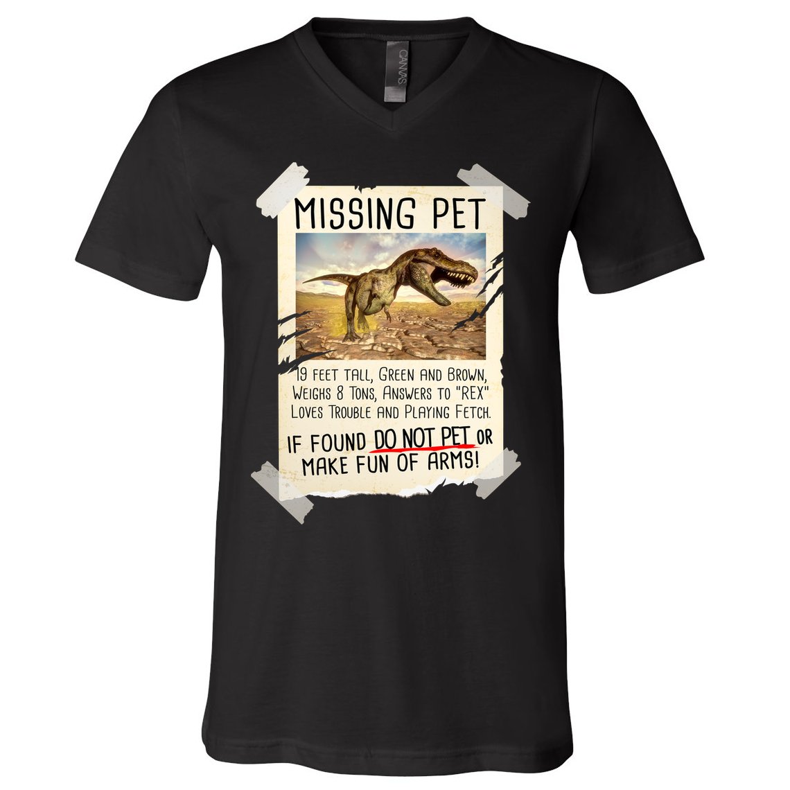 Funny Missing Pet T-Rex Dinosaur V-Neck T-Shirt