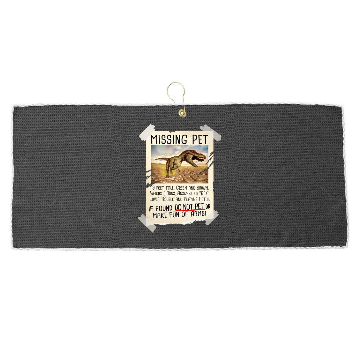 Funny Missing Pet T-Rex Dinosaur Large Microfiber Waffle Golf Towel