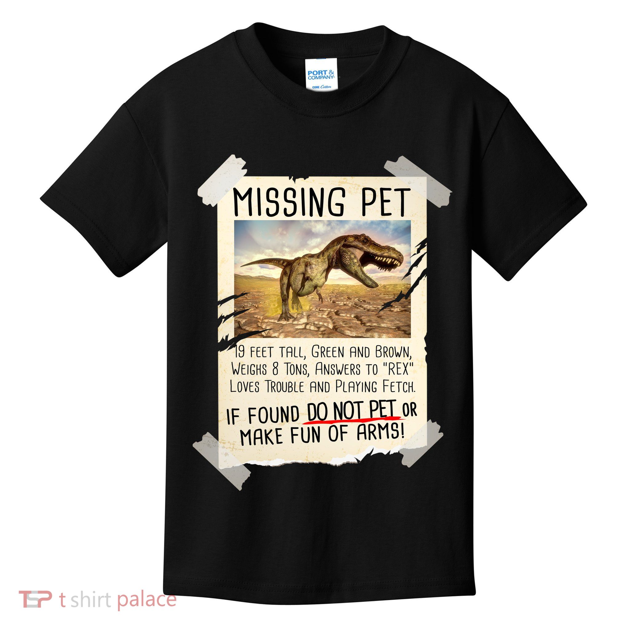 Funny Missing Pet T-Rex Dinosaur Kids T-Shirt