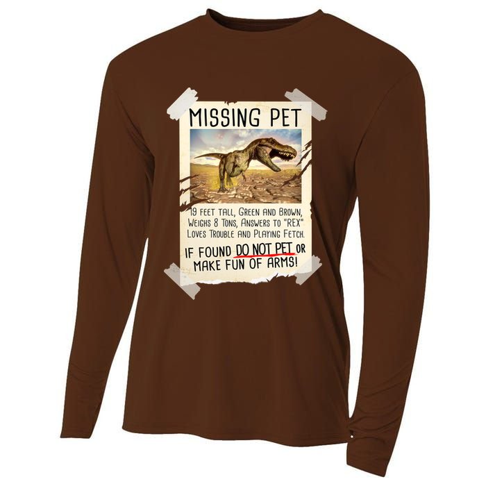 Funny Missing Pet T-Rex Dinosaur Cooling Performance Long Sleeve Crew