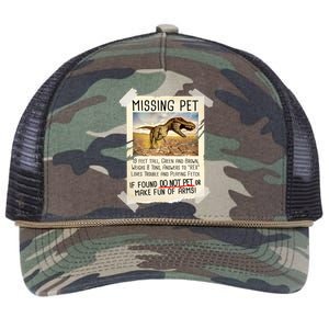 Funny Missing Pet T-Rex Dinosaur Retro Rope Trucker Hat Cap