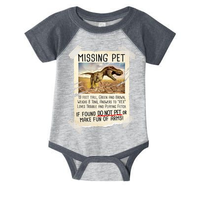 Funny Missing Pet T-Rex Dinosaur Infant Baby Jersey Bodysuit