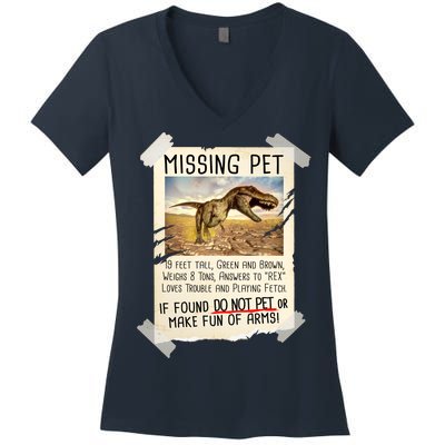 Funny Missing Pet T-Rex Dinosaur Women's V-Neck T-Shirt