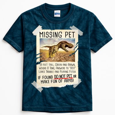 Funny Missing Pet T-Rex Dinosaur Kids Tie-Dye T-Shirt