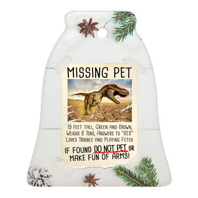 Funny Missing Pet T-Rex Dinosaur Ceramic Bell Ornament