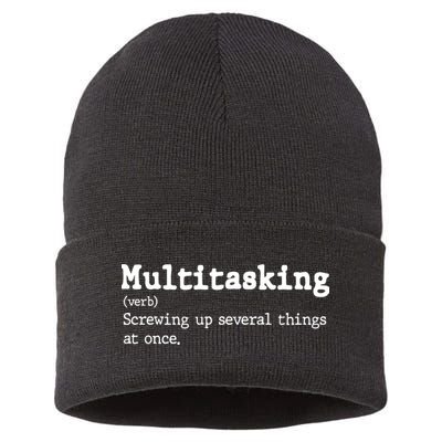 Funny Multitasking Definition Sustainable Knit Beanie