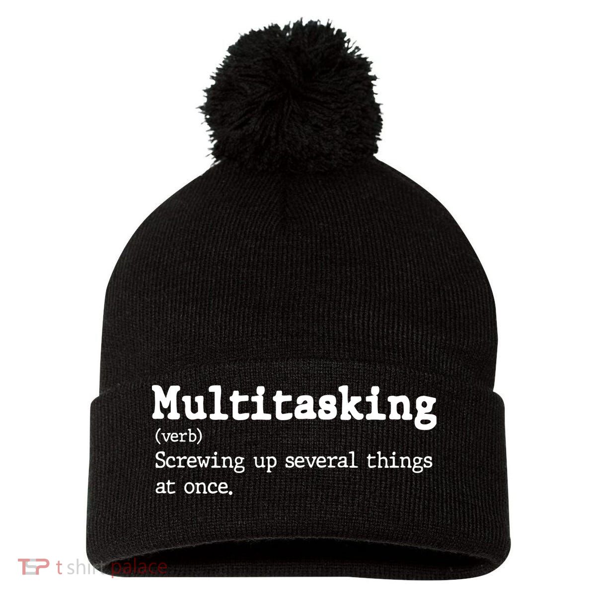 Funny Multitasking Definition Pom Pom 12in Knit Beanie
