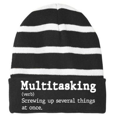 Funny Multitasking Definition Striped Beanie with Solid Band