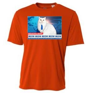 Funny News Anchor Cat Cooling Performance Crew T-Shirt